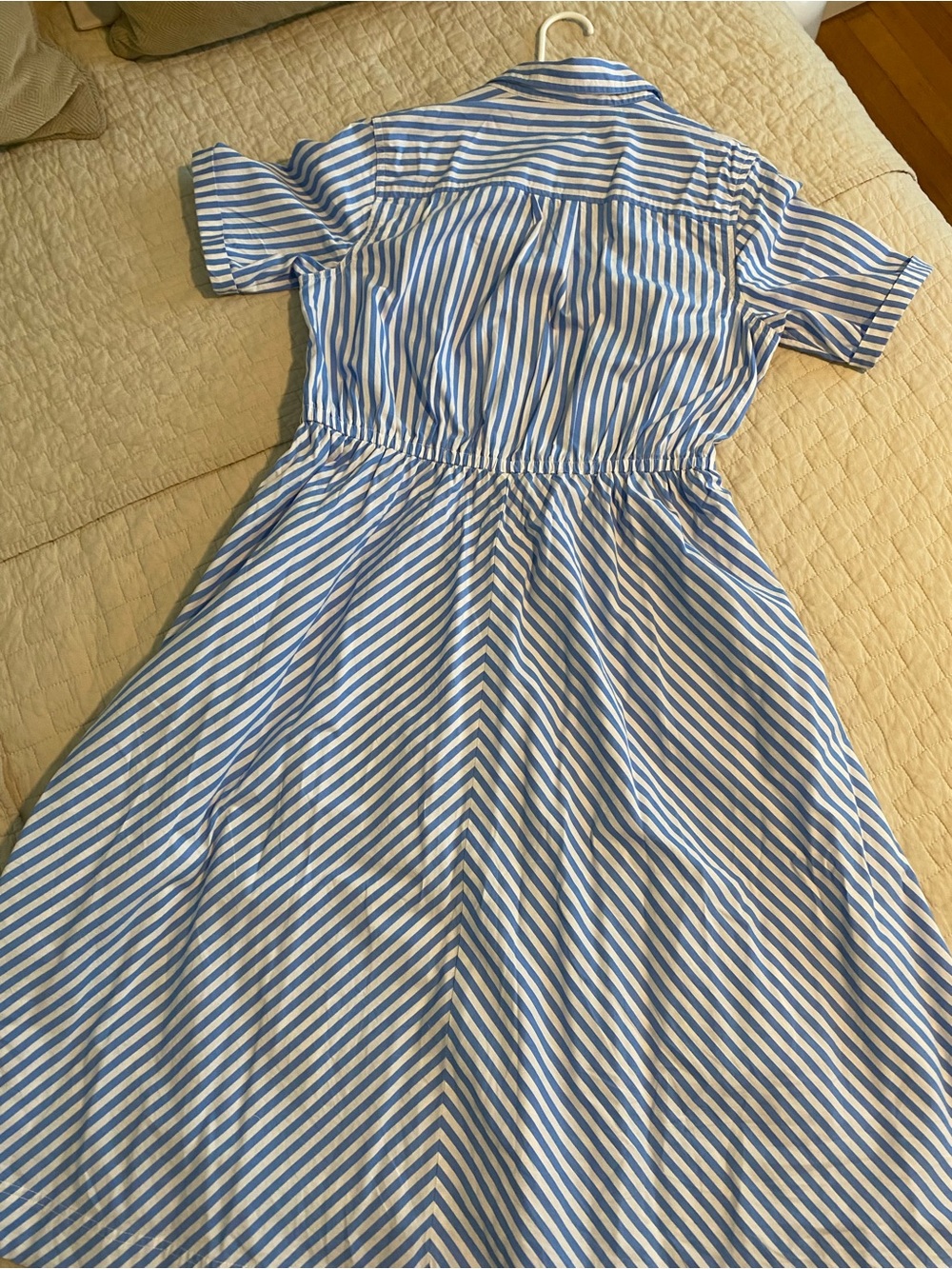 Blue and White Striped Maxi Shirt Dress with Elastic Waist - Picture 2 of 6